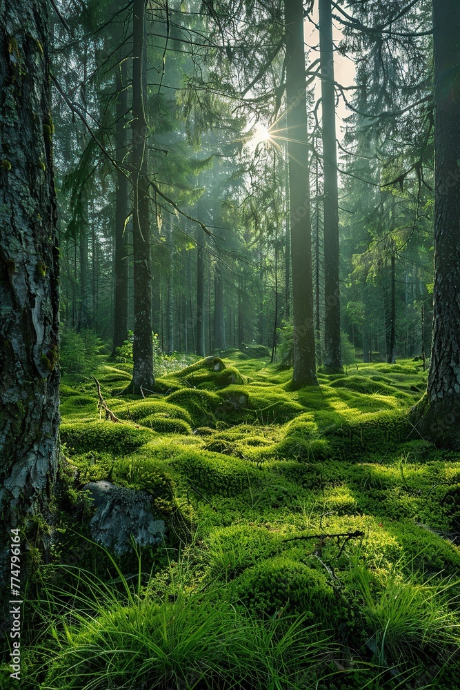 Naklejka premium Lush Green Grass Forest