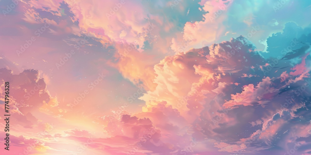 A vibrant, painterly sky texture at dawn, capturing the soft pastel hues and the sense of hope and adventure that dawns created with Generative AI Technology - obrazy, fototapety, plakaty 