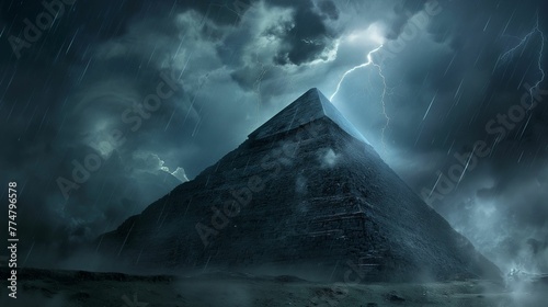 Image of a pyramid in a dark storm.