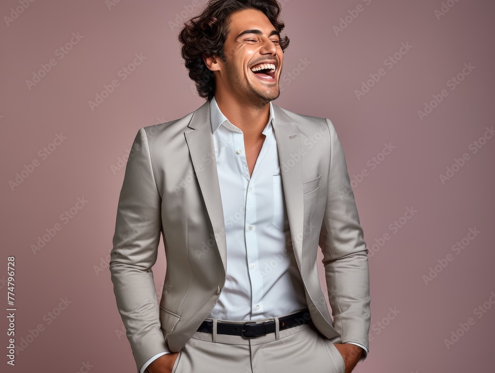 Man in Gray Suit and White Shirt Laughing Man in Gray Suit and White Shirt Laughing