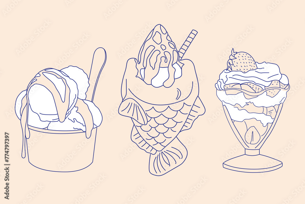 Ice cream set, outline icons set vector illustration Ice cream set, outline icons set vector illustration