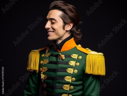 Smiling Man in Green Military Uniform