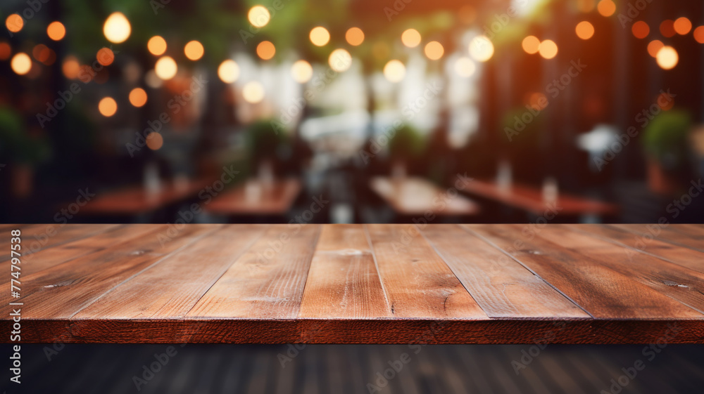empty wooden table on blurred restaurant background