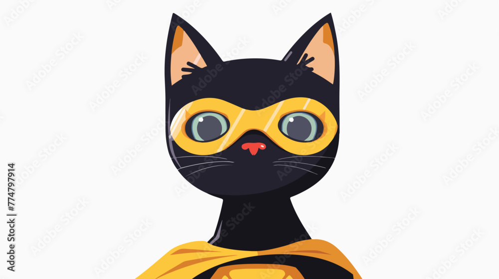 Superhero cat with eyes mask flat vector isolated