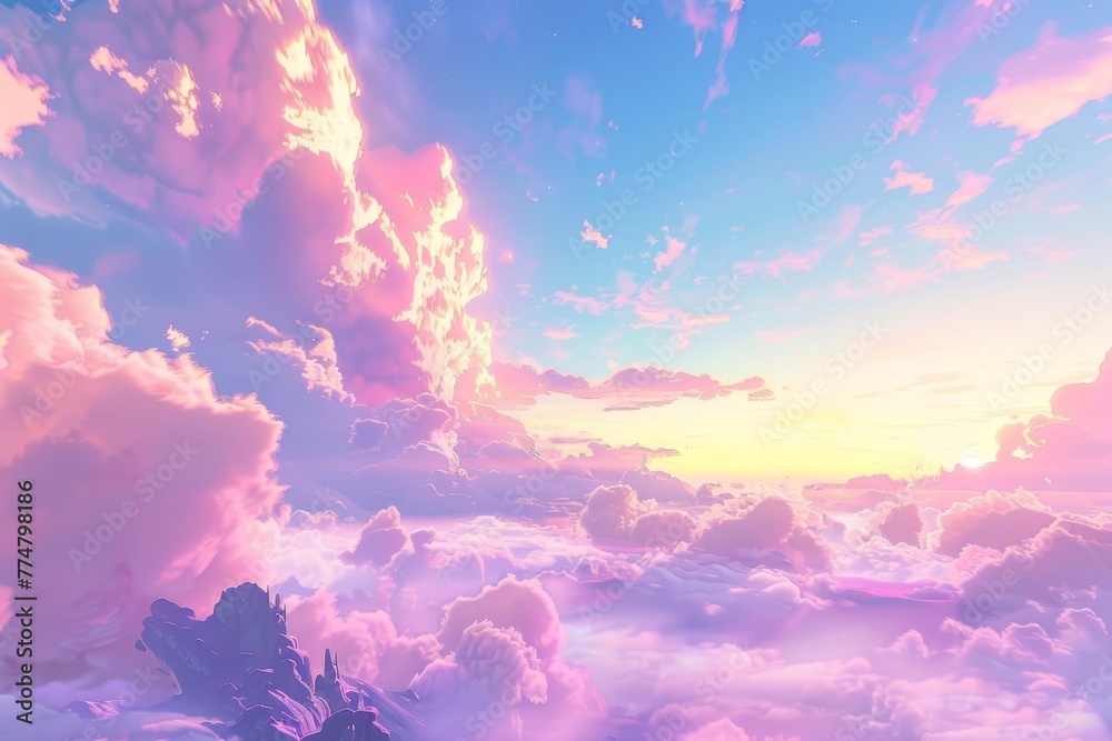 A vibrant, painterly sky texture at dawn, capturing the soft pastel hues and the sense of hope and adventure that dawns created with Generative AI Technology - obrazy, fototapety, plakaty 
