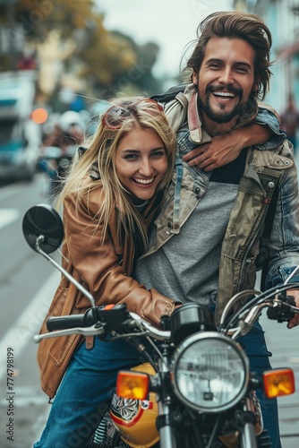 Man and Woman Riding Motorcycle