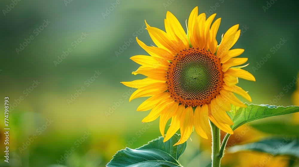 Obraz premium A sunflower in full bloom against a green background.