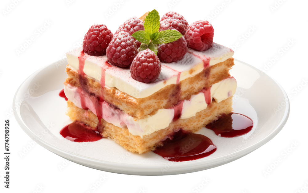 Delicious cake topped with fresh raspberries Delicious cake topped with fresh raspberries