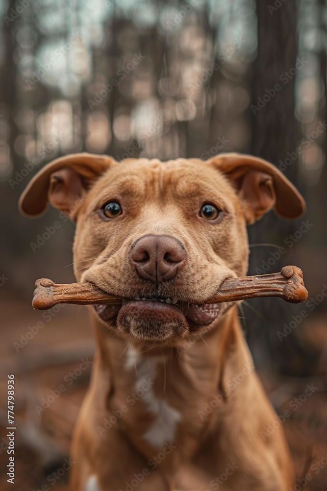 beautiful and funny dog with a bone in its mouth