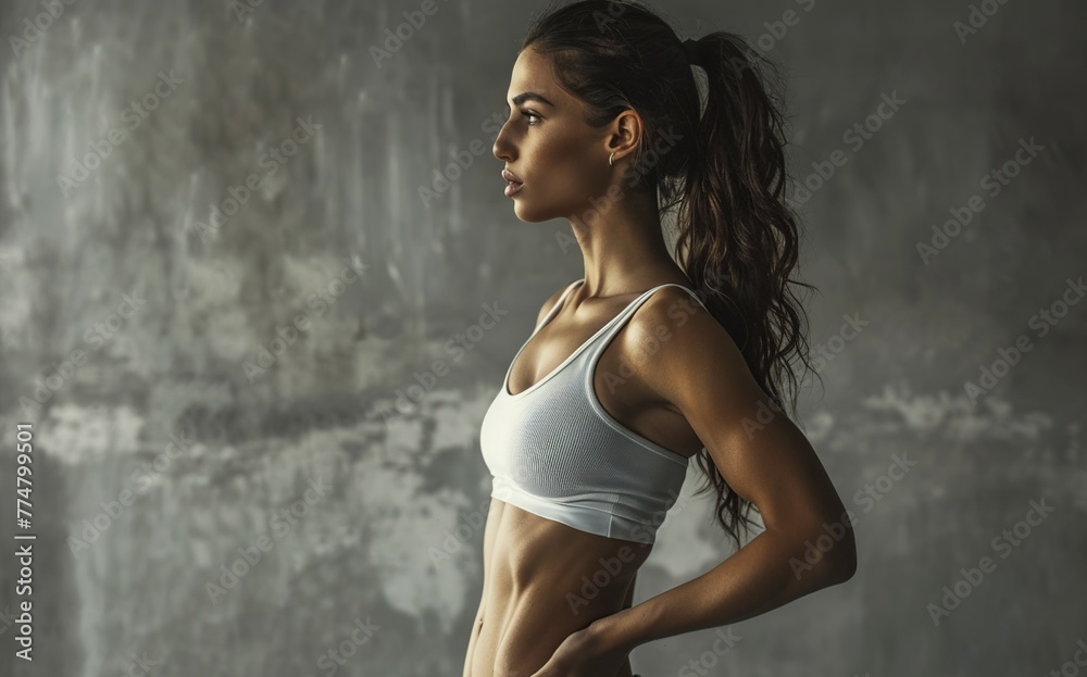 Fototapeta premium Athletic Woman Posing in Black Sports Bra