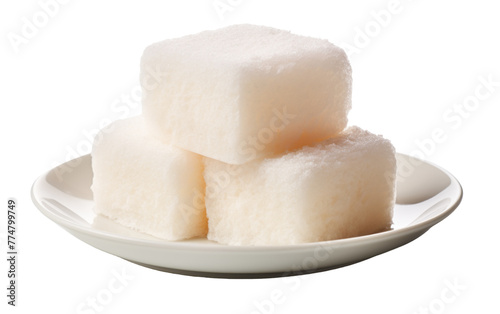 Precisely arranged sugar cubes on a plate against a clean white background