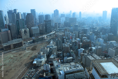 city skyline aerial view, city of Osaka Japan 