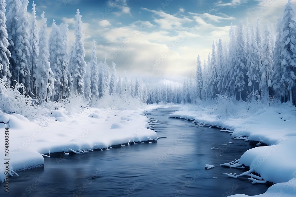 Beautiful winter landscape with forest and mountains. Traveling around the world. Beautiful winter landscape with forest and mountains. Traveling around the world.