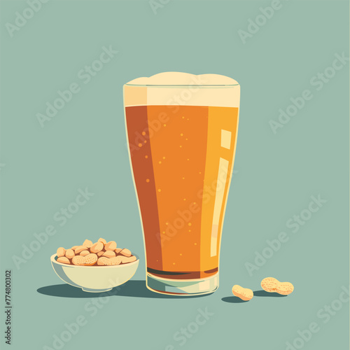 Minimalist art of beer and peanuts.
