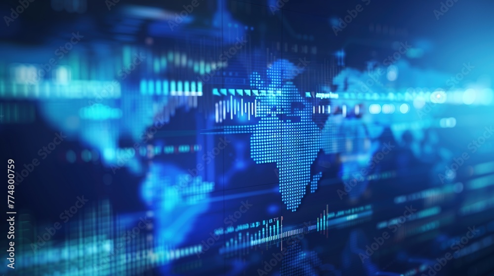 Global Data Network Representation and High-Tech Data Visualization on a Futuristic Digital World Map with Deep Blue Background Global Data Network Representation and High-Tech Data Visualization on a Futuristic Digital World Map with Deep Blue Background