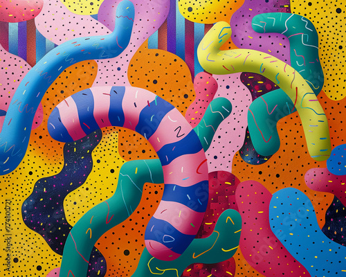 Surrealistic parasitic worms in an abstract environment, vibrant. photo