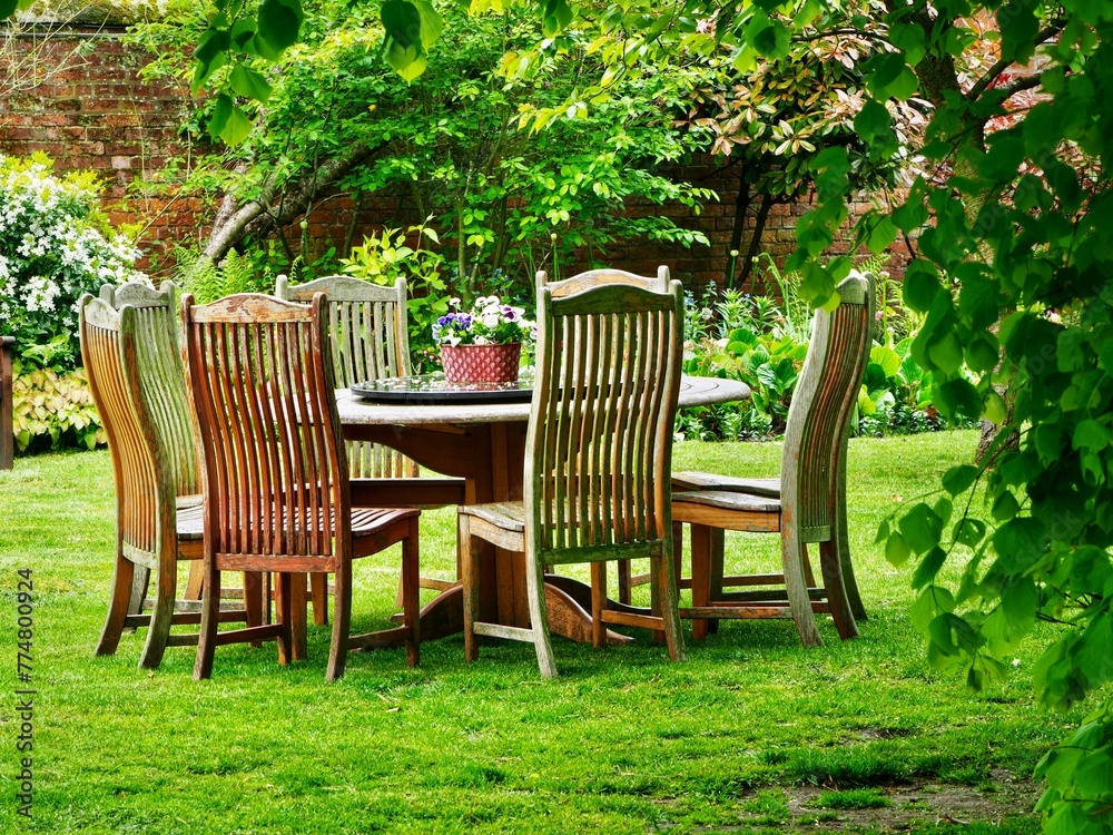 English Garden with Wooden Furniture 