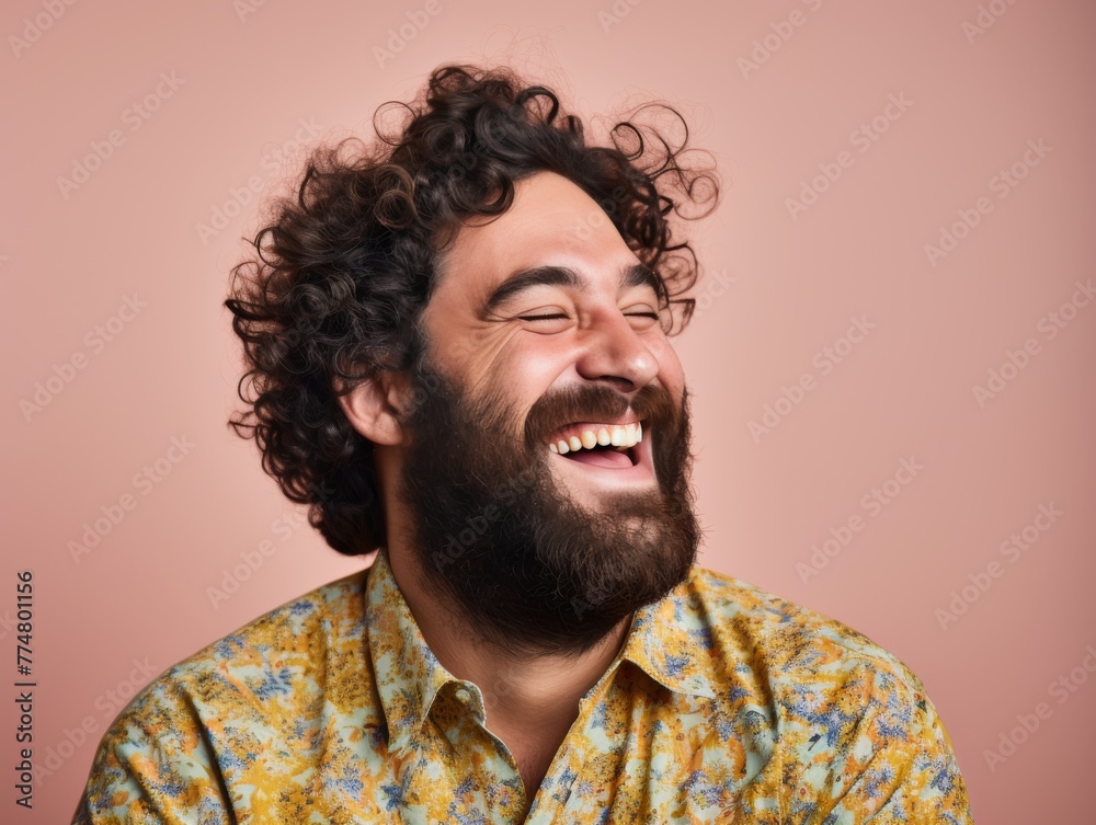 Laughing Man With Curly Hair and Beard Laughing Man With Curly Hair and Beard