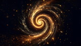 a spiral of gold dust with a black background, magic particles