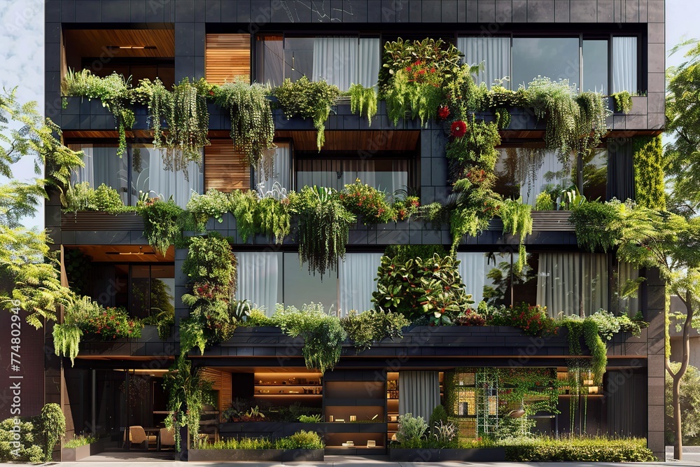 Modern Building Covered in Lush Plants