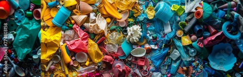 full background studio of plastic trash, the urgent theme of wasted object ecological theme concept photo