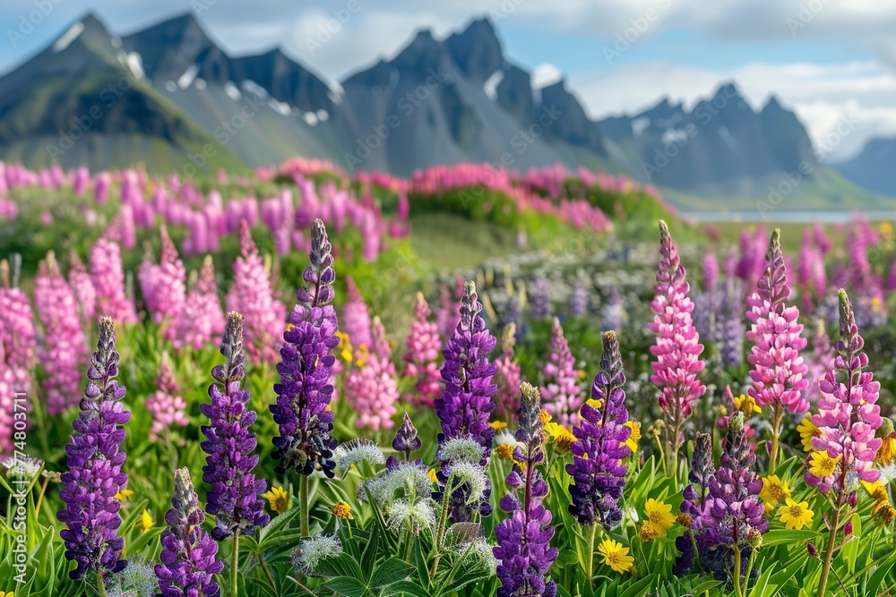 Field of Wildflowers With Mountains