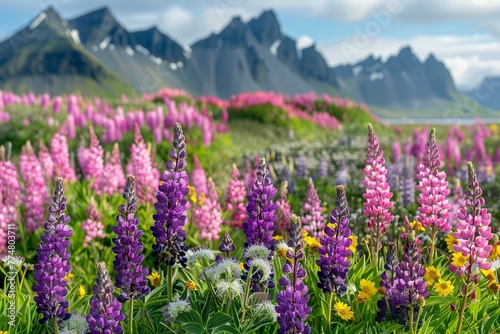 Field of Wildflowers With Mountains