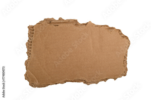 Piece of cardboard with torn edges isolated on transparent background.