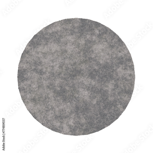 Modern, gray round carpet, top view. Rug on transparent background, PNG. Cut out home decor. Contemporary, loft style. Flat lay, floor plan. 3D rendering.