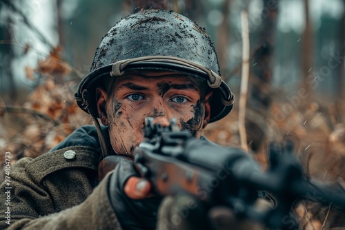 German Infantryman Holding Rifle photo
