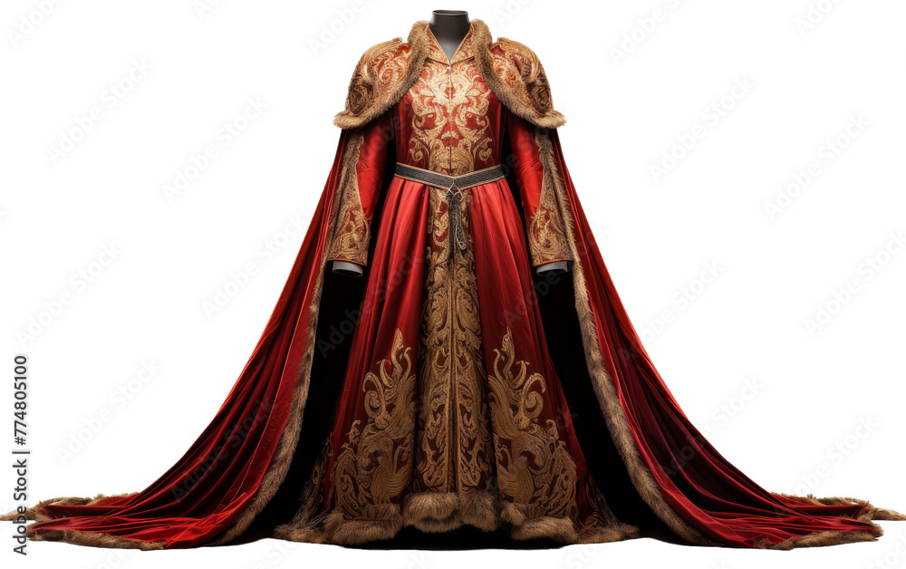A red and gold gown with a matching red cape, exuding elegance and grandeur