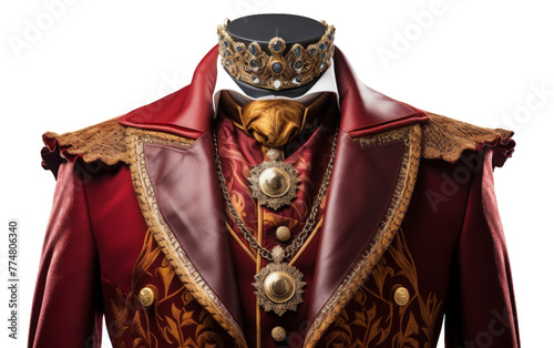 A stunning red and gold suit adorned with a majestic crown on top © yousaf