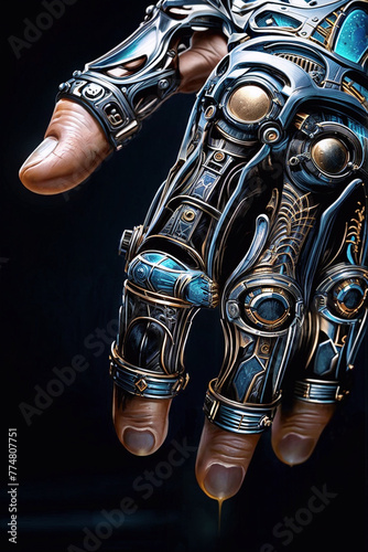 A Painting of a Transformed Tool: A Prosthetic Hand, Gleaming with Potential, Ready to Embrace a New World.