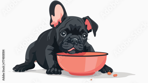 French bulldog puppy eating from a bowl flat vector i © Mishab