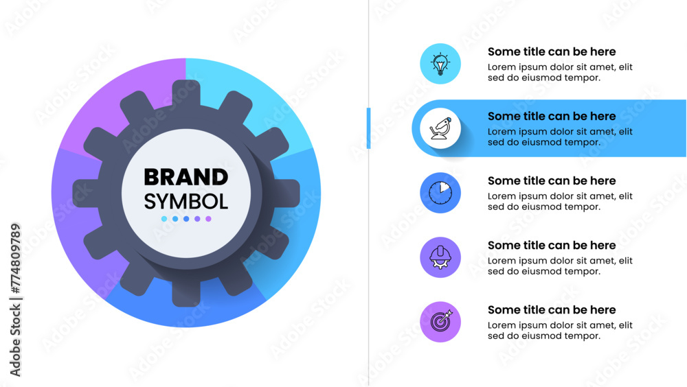 Fototapeta premium Infographic template. Gear with 5 steps and icons