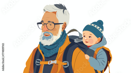 Grand father with baby carrier vector flat vector isolated © Mishab