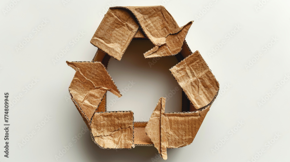Obraz premium Recycle sign from recycled paper on white background.