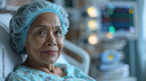 Within the clinical confines of the hospital, a gastric cancer warrior stands firm, their spirit unyielding against the relentless onslaught of illness.
 photo