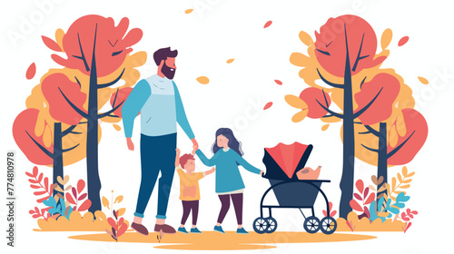 Happy couple and child in park. Family concept flat v