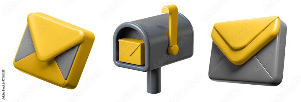 mailbox three yellow and gray email icons mailbox three yellow and gray email icons