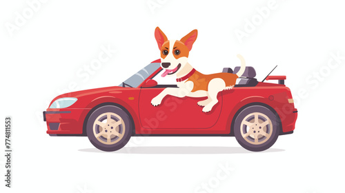Happy terrier dog traveling by car flat vector isolated