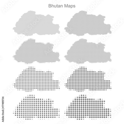 Bhutan Set of Dotted Map Vector Illustrator 