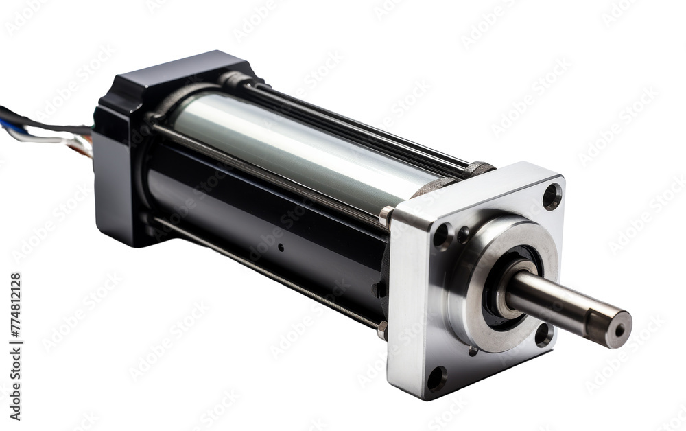 A stepper motor with a vibrant blue wire attached to it A stepper motor with a vibrant blue wire attached to it