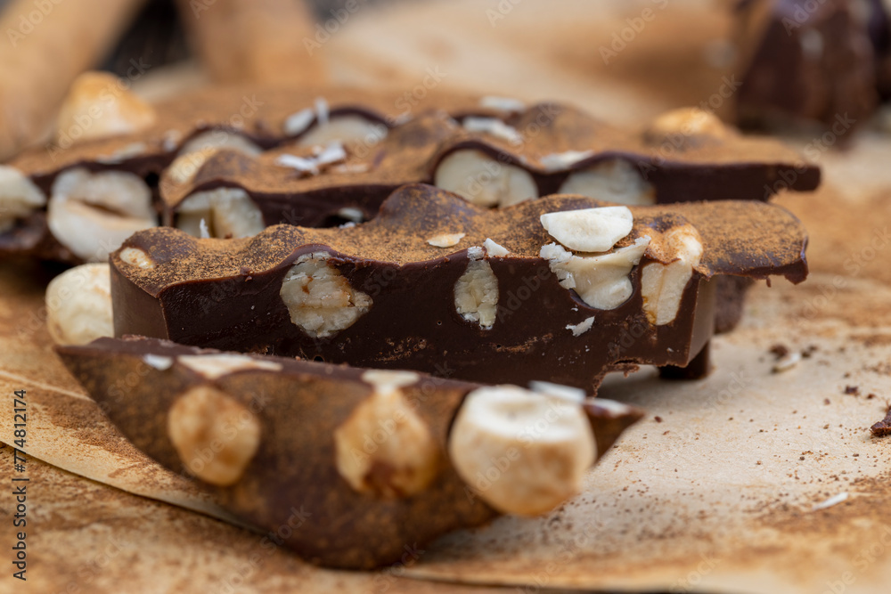 sweet chocolate with cocoa and nuts and other ingredients sweet chocolate with cocoa and nuts and other ingredients