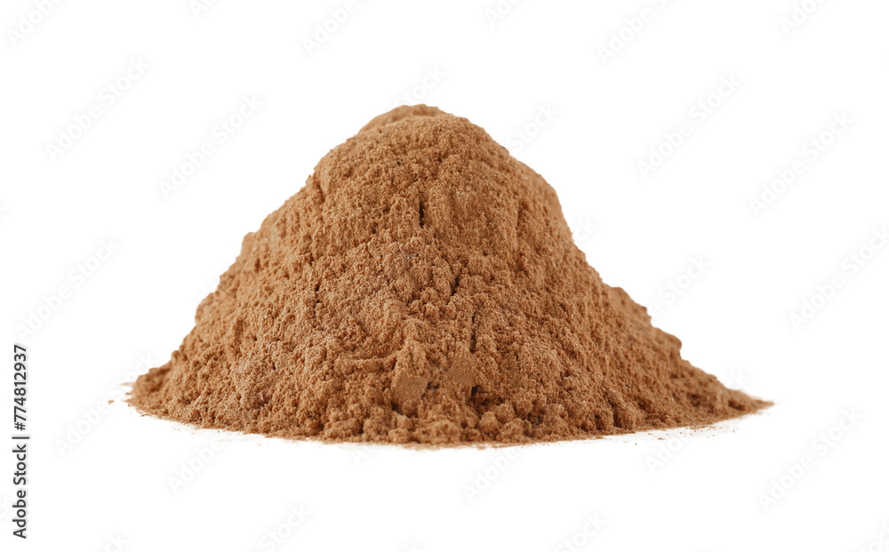 Pile of dry aromatic cinnamon powder isolated on white