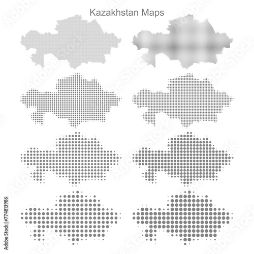Kazakhstan Set of Dotted Map Vector Illustrator 