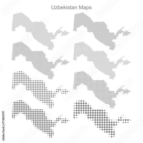 Uzbekistan, Set of Dotted Map Vector Illustrator 