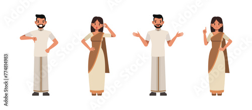 Set of Indian Businessman and businesswoman thumb down sign and irritable character vector design. Presentation in various action. People working in office planning, thinking and economic analysis.