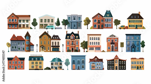 Flat town. A set of buildings. flat vector isolated on