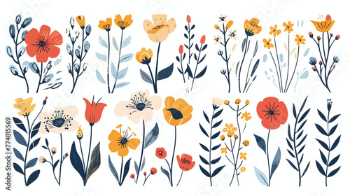 Floral collection flat vector isolated on white background © Aliha